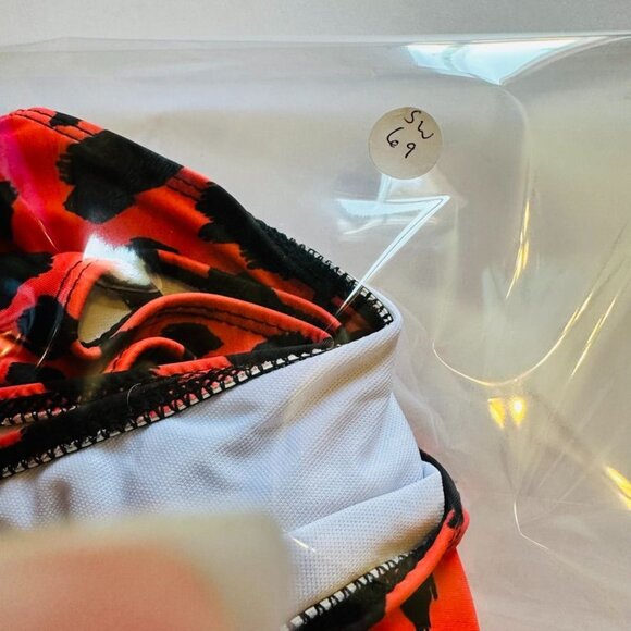 Leopard Print Plunging V-Neck Lace Up Swimsuit Small Red Orange Animal High Cut - Picture 14 of 14